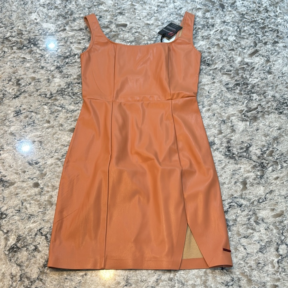 n:PHILANTHROPY Nuevo Vegan Leather Mini Dress Camel XS NWT - Picture 5 of 13